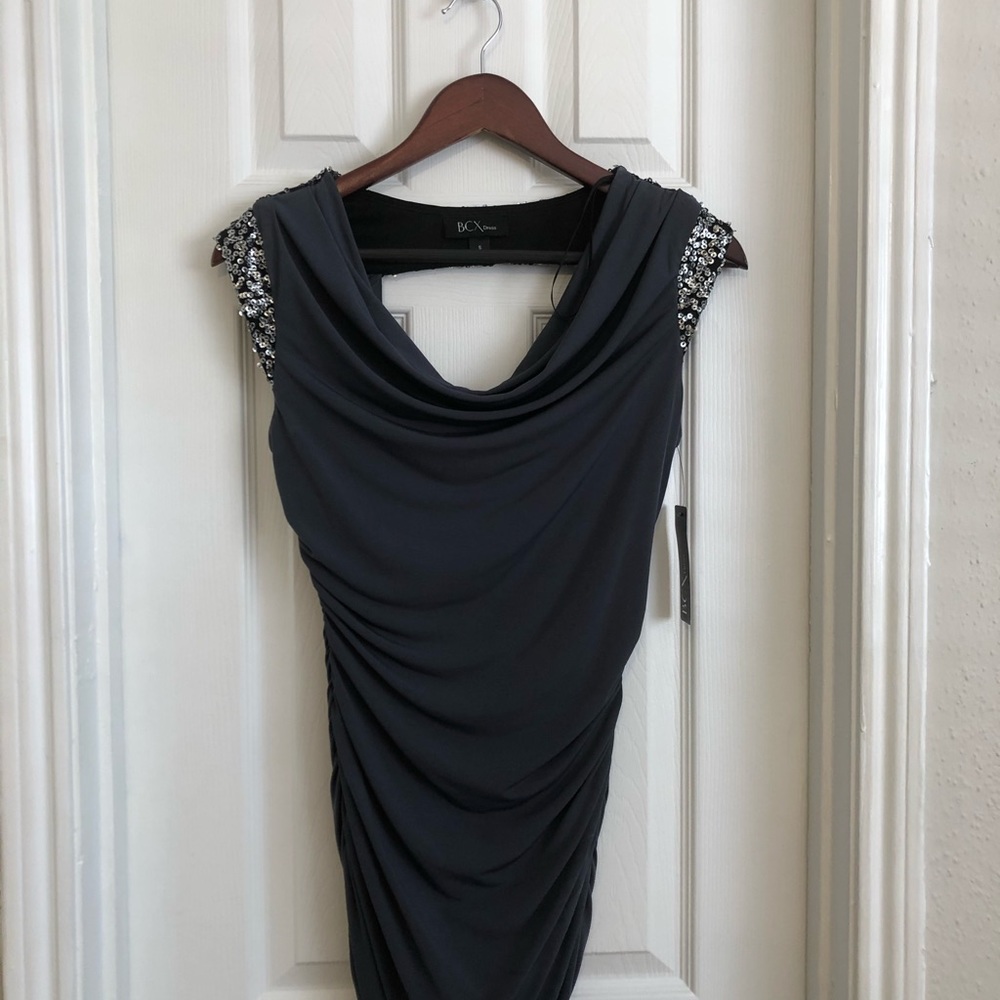 Gray Cowl Neck Sequin Bodycon dress
